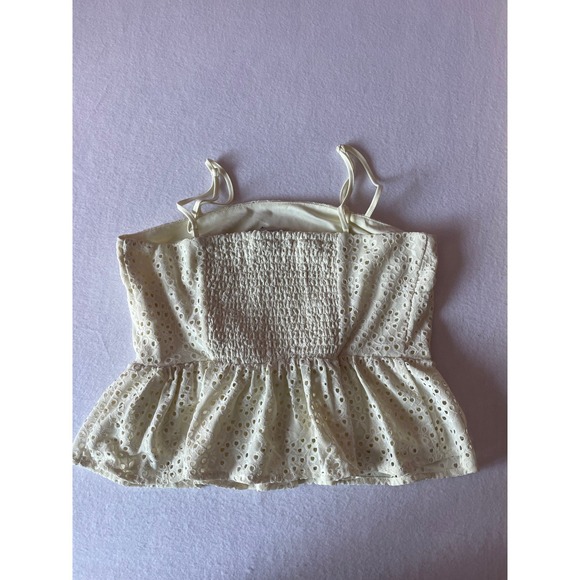 A New Day Cream Eyelet Peplum Camisole Top Smocked Back NWT Small - Picture 4 of 8